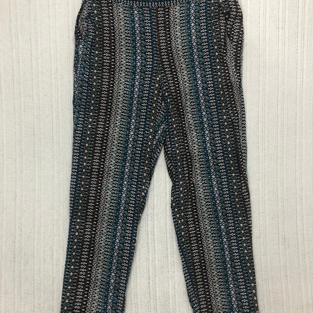 Jessica Simpson Womens Small Teal Brown Geometric Tribal Print Viscose Pants